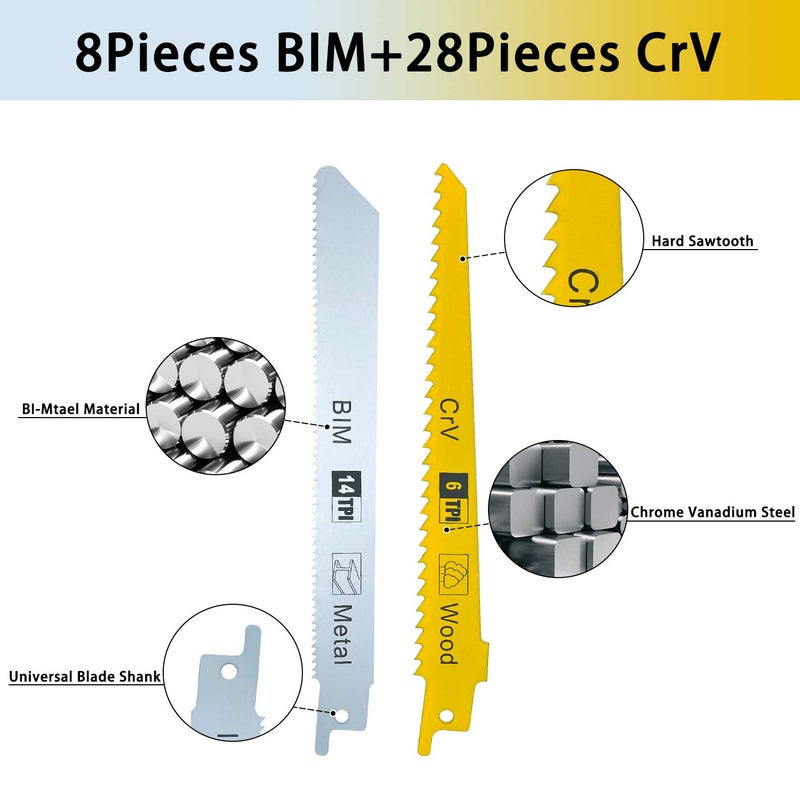 LEILUO 36PCS Reciprocating Saw Blades Pruning Saw Blade for Wood Metal Plastic Sawsall. Blades Set fit DeWalt Bosch Makita Milwaukee Porter-Cable Ryobi Ridgid Black&Decker Skil Craftsman - Image 4